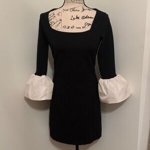 LOFT Dress with White Puff Sleeves (Black)